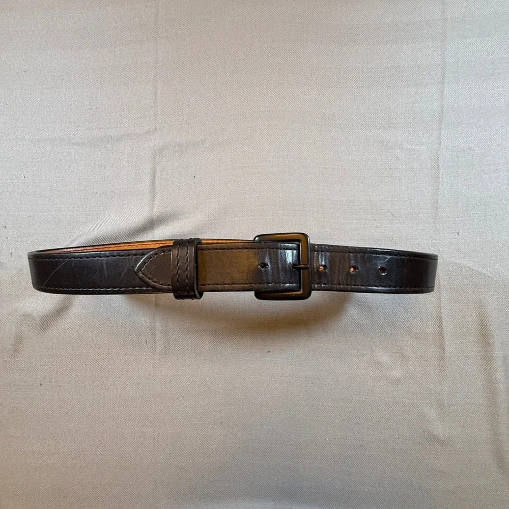 Mens Classic Leather Dress Black Belt Black Matte Buckle Size 38